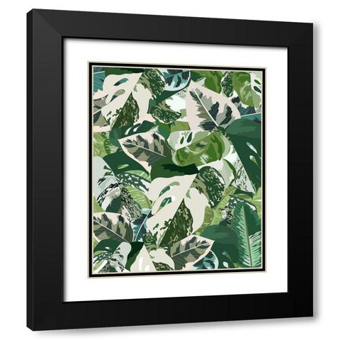 Green jungle leaves Black Modern Wood Framed Art Print with Double Matting by Manovski, Sarah