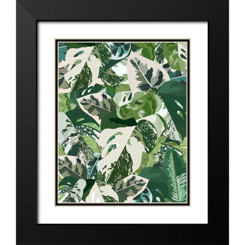 Green jungle leaves Black Modern Wood Framed Art Print with Double Matting by Manovski, Sarah