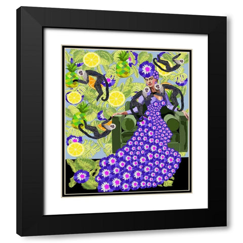 Frida in the Garden Black Modern Wood Framed Art Print with Double Matting by Rakos, Lynnda