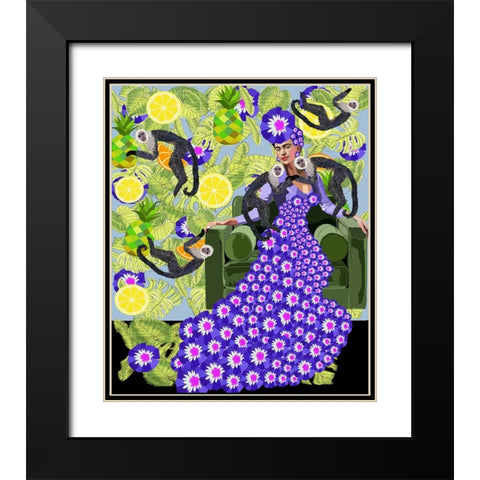Frida in the Garden Black Modern Wood Framed Art Print with Double Matting by Rakos, Lynnda