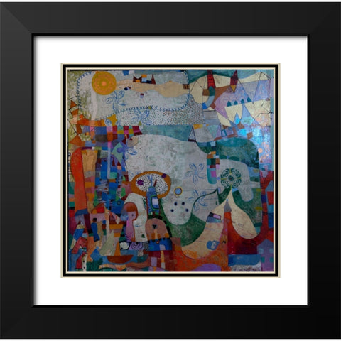 Distant Village Black Modern Wood Framed Art Print with Double Matting by Loebelsohn, Alise