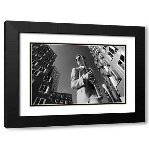 Dr.Sax Is In Town Black Modern Wood Framed Art Print with Double Matting by Jovancevic, Dragan