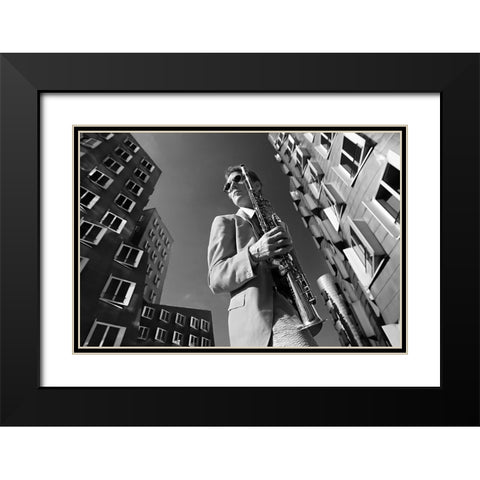 Dr.Sax Is In Town Black Modern Wood Framed Art Print with Double Matting by Jovancevic, Dragan