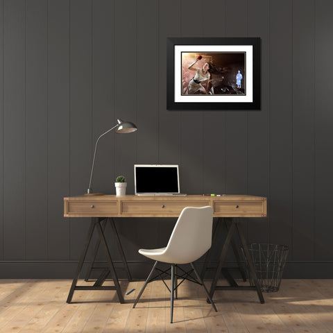 MagritteS Muse Black Modern Wood Framed Art Print with Double Matting by Kiciak, Christophe