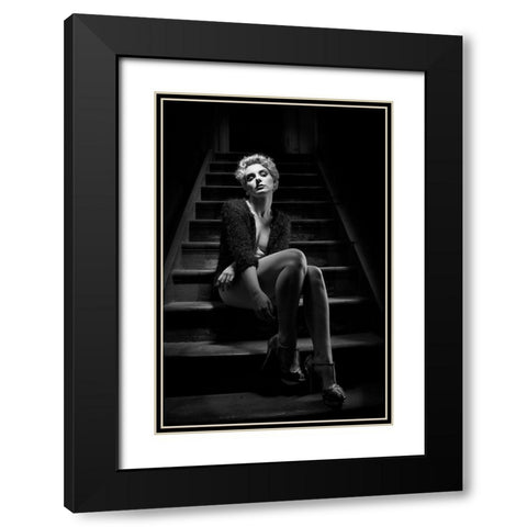 Waiting In The Noir Black Modern Wood Framed Art Print with Double Matting by Baybut, Paul