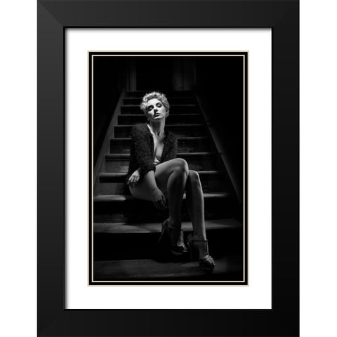 Waiting In The Noir Black Modern Wood Framed Art Print with Double Matting by Baybut, Paul