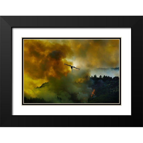 Canadair Aircraft In Action - Fighting For The Salvation Of The Forest. Black Modern Wood Framed Art Print with Double Matting by Grambone, Antonio