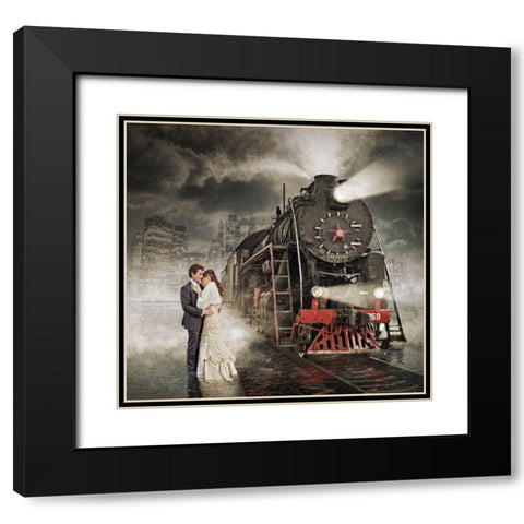 Rain Black Modern Wood Framed Art Print with Double Matting by Laudin, Dmitry