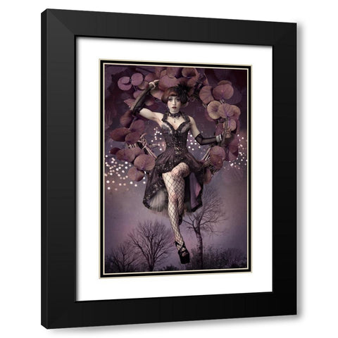 Night Aerial Girl Black Modern Wood Framed Art Print with Double Matting by Murakami, Kiyo