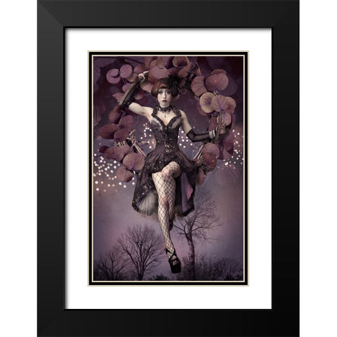 Night Aerial Girl Black Modern Wood Framed Art Print with Double Matting by Murakami, Kiyo