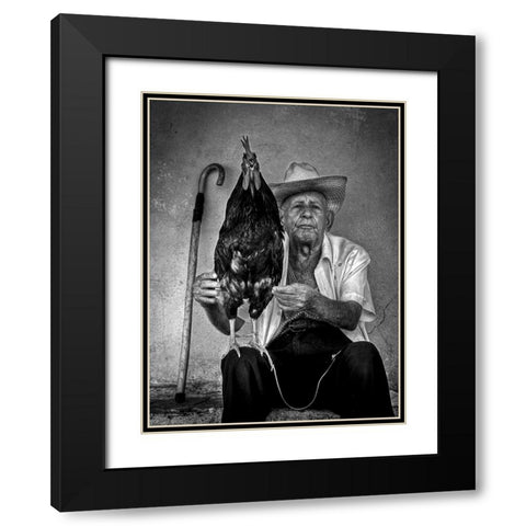 The Old Man With His Figting Cock Black Modern Wood Framed Art Print with Double Matting by Mazalrey, Alain
