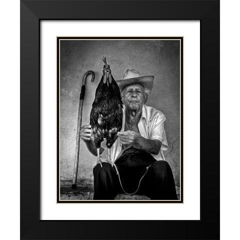 The Old Man With His Figting Cock Black Modern Wood Framed Art Print with Double Matting by Mazalrey, Alain