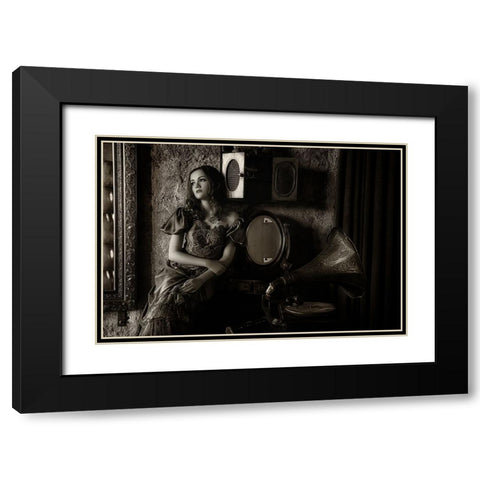 Listen To The Old Music Black Modern Wood Framed Art Print with Double Matting by Sri Hatmoko, Pramujo