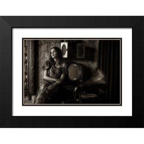 Listen To The Old Music Black Modern Wood Framed Art Print with Double Matting by Sri Hatmoko, Pramujo