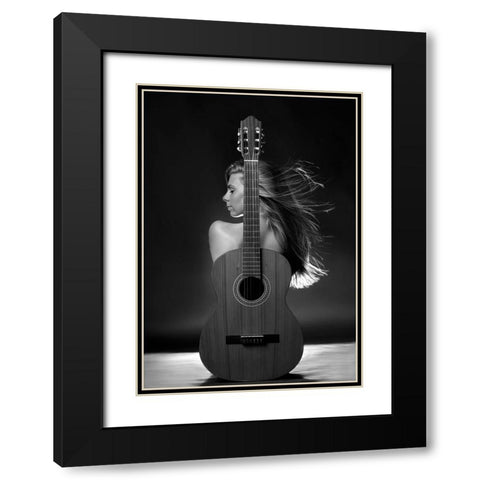 Girl With Guitar Black Modern Wood Framed Art Print with Double Matting by Kanovits, Gabor