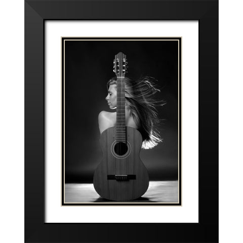 Girl With Guitar Black Modern Wood Framed Art Print with Double Matting by Kanovits, Gabor