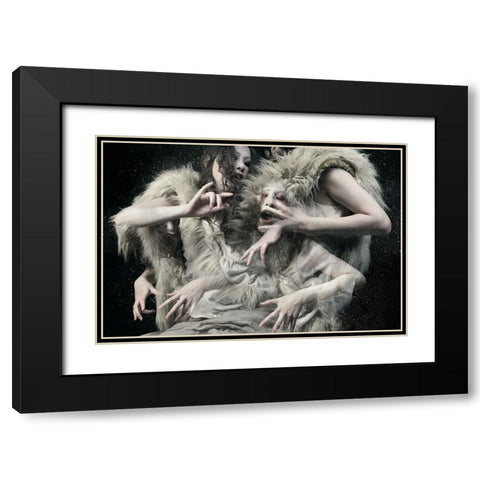 Wolf Daughters Black Modern Wood Framed Art Print with Double Matting by Murakami, Kiyo