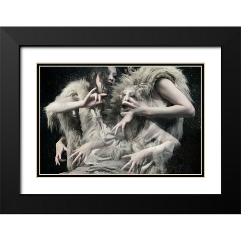 Wolf Daughters Black Modern Wood Framed Art Print with Double Matting by Murakami, Kiyo