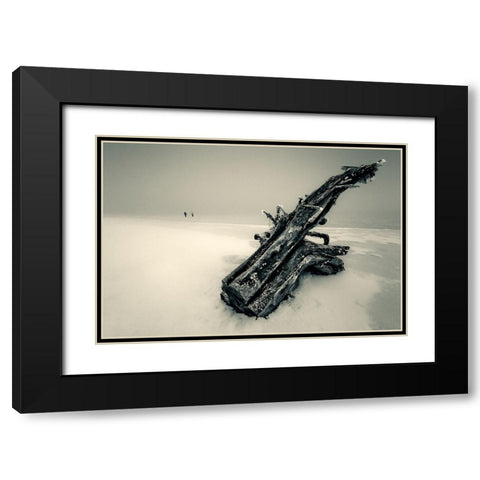 Ancient Large Saxophone. Black Modern Wood Framed Art Print with Double Matting by Cicatko, Juraj