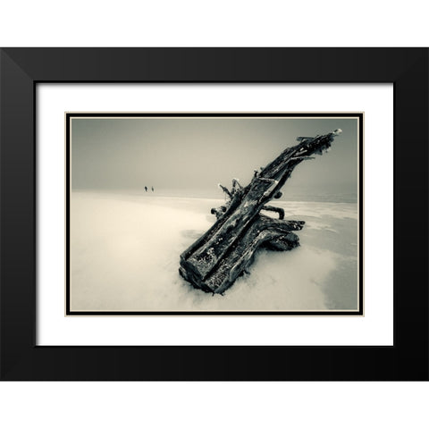 Ancient Large Saxophone. Black Modern Wood Framed Art Print with Double Matting by Cicatko, Juraj