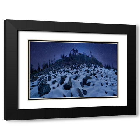 Cold Mountain: Devils Postpile Black Modern Wood Framed Art Print with Double Matting by Zhang, Yan