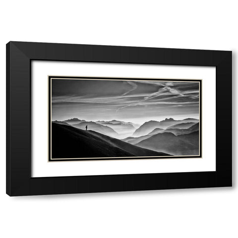 Hunter In The Fog Bw Black Modern Wood Framed Art Print with Double Matting by Guarino, Vito