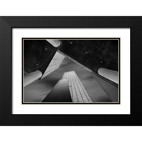 Meeting Of Shapes Black Modern Wood Framed Art Print with Double Matting by Van Den, Jef