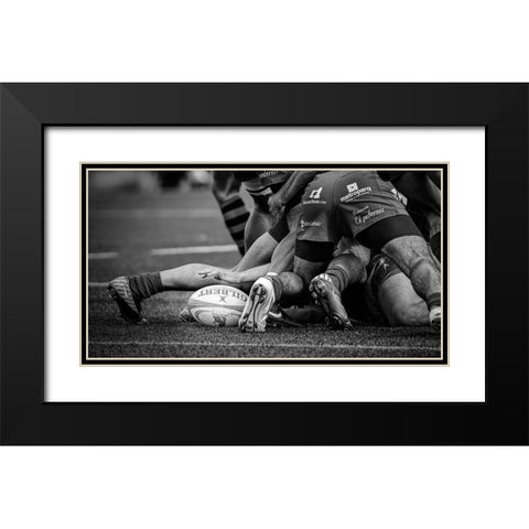 Rugby Black Modern Wood Framed Art Print with Double Matting by March, Cesar