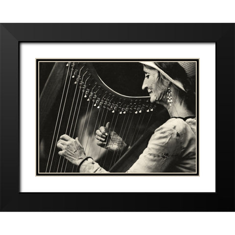 Playing The Harp Black Modern Wood Framed Art Print with Double Matting by Ariel, Ariel