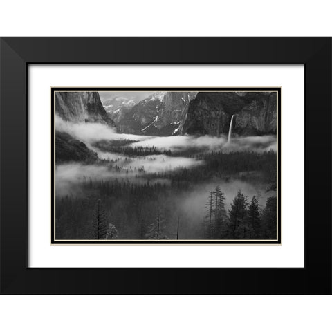 Fog Floating In Yosemite Valley Black Modern Wood Framed Art Print with Double Matting by Zeng, Hong