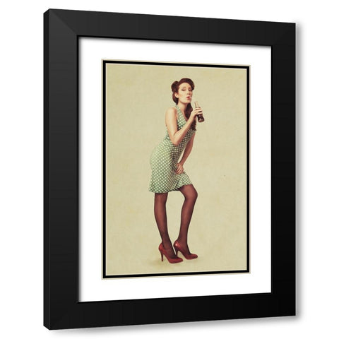 Pin Up Girl Black Modern Wood Framed Art Print with Double Matting by Peeters, Bart
