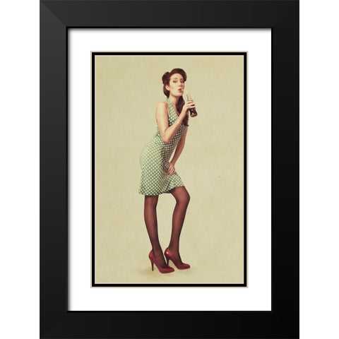Pin Up Girl Black Modern Wood Framed Art Print with Double Matting by Peeters, Bart