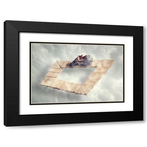 Sissyfos Goes M.C. Escher Black Modern Wood Framed Art Print with Double Matting by Brinch, Bo