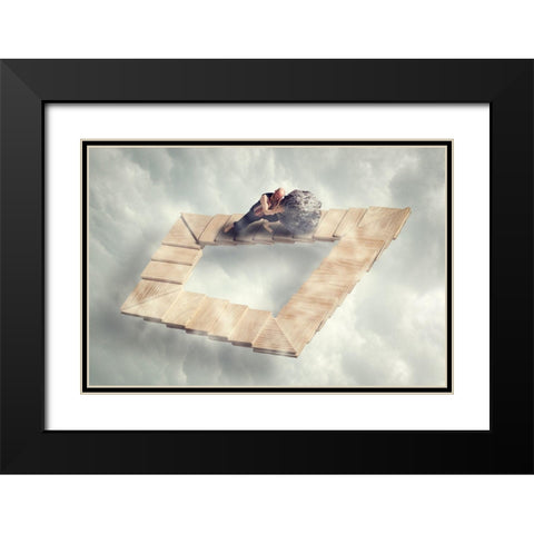 Sissyfos Goes M.C. Escher Black Modern Wood Framed Art Print with Double Matting by Brinch, Bo