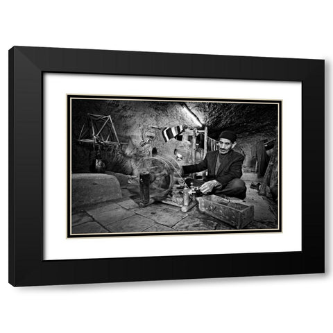 Aba Texture Black Modern Wood Framed Art Print with Double Matting by Momeni, Mohammadreza