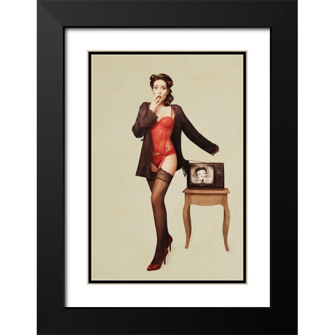 Pin Up Girl Ii Black Modern Wood Framed Art Print with Double Matting by Peeters, Bart