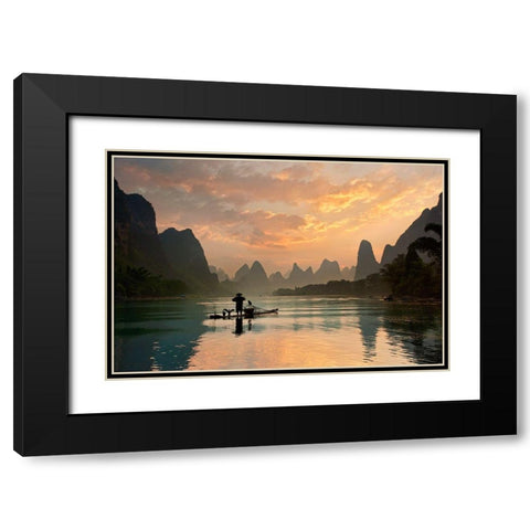 Golden Li River Black Modern Wood Framed Art Print with Double Matting by Zhang, Yan