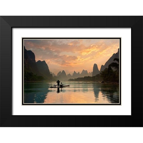 Golden Li River Black Modern Wood Framed Art Print with Double Matting by Zhang, Yan