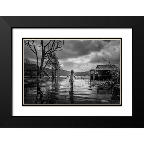 Alone Black Modern Wood Framed Art Print with Double Matting by Song, Gunarto