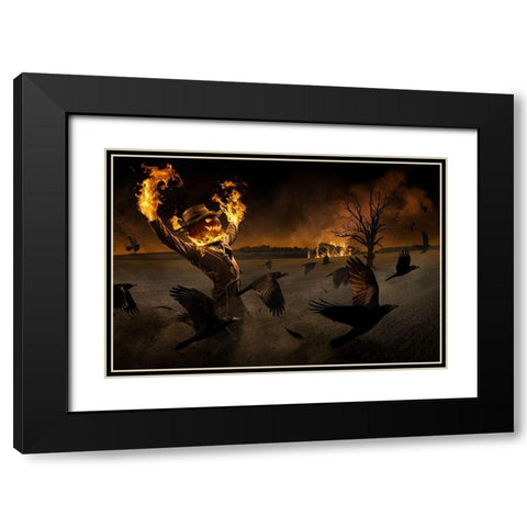 Jack-OA#039;-Scarecrow Black Modern Wood Framed Art Print with Double Matting by Kiciak, Christophe