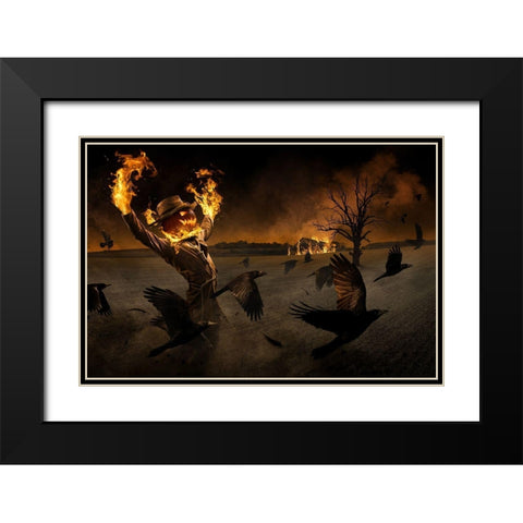 Jack-OA#039;-Scarecrow Black Modern Wood Framed Art Print with Double Matting by Kiciak, Christophe