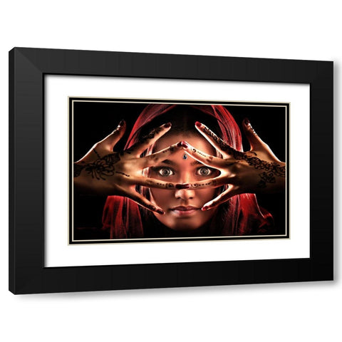 Face Of India Black Modern Wood Framed Art Print with Double Matting by Lee, Ivan