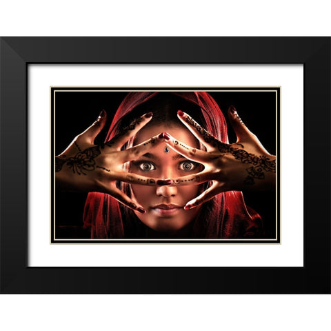 Face Of India Black Modern Wood Framed Art Print with Double Matting by Lee, Ivan