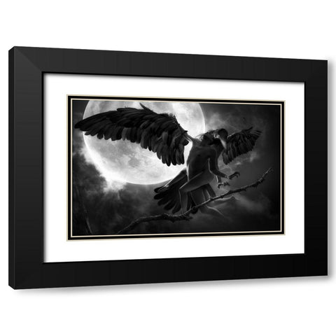 Raven Dance Black Modern Wood Framed Art Print with Double Matting by Kiciak, Christophe