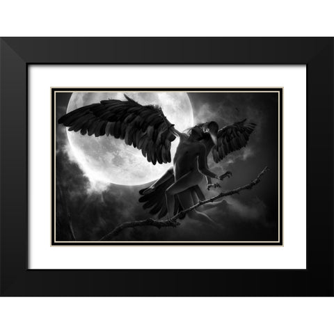Raven Dance Black Modern Wood Framed Art Print with Double Matting by Kiciak, Christophe