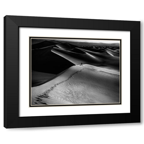 One Set Of Footprints Black Modern Wood Framed Art Print with Double Matting by Chenglu, Simon