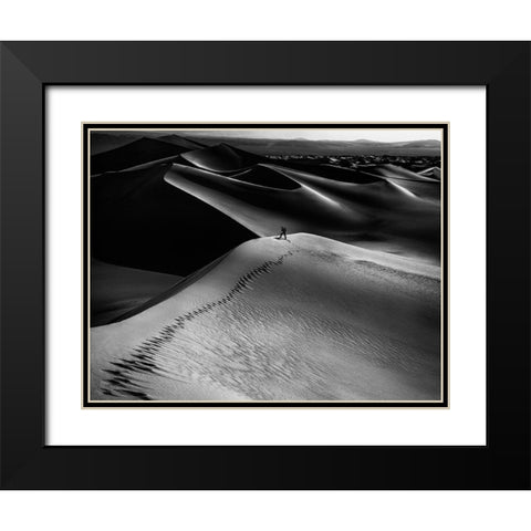 One Set Of Footprints Black Modern Wood Framed Art Print with Double Matting by Chenglu, Simon