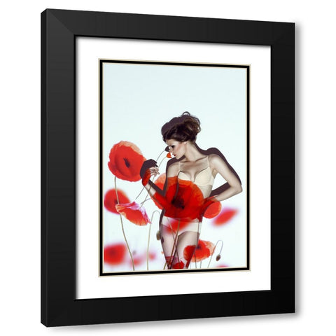 Red Black Modern Wood Framed Art Print with Double Matting by marinastudio