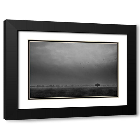 Solitaire Black Modern Wood Framed Art Print with Double Matting by Hageman, Michiel