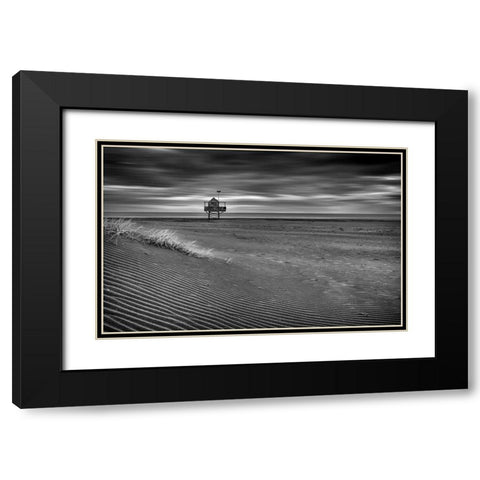 The Beach Hut Black Modern Wood Framed Art Print with Double Matting by Elgar, Peter